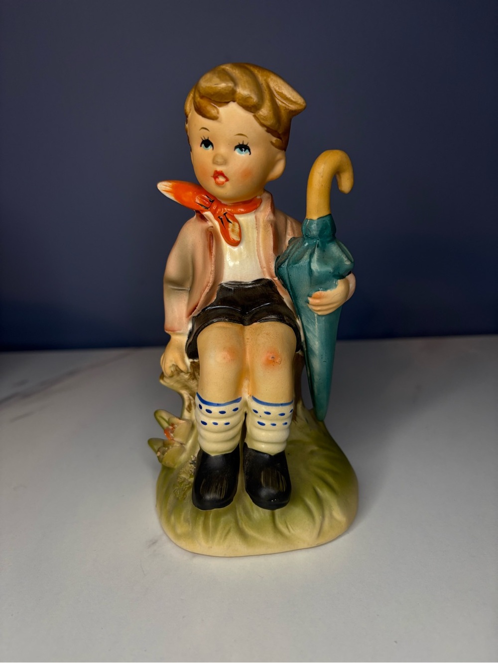 Erich Stauffer Vintage Porcelain Figurine Boy with Umbrella 'Young Folks' U8515